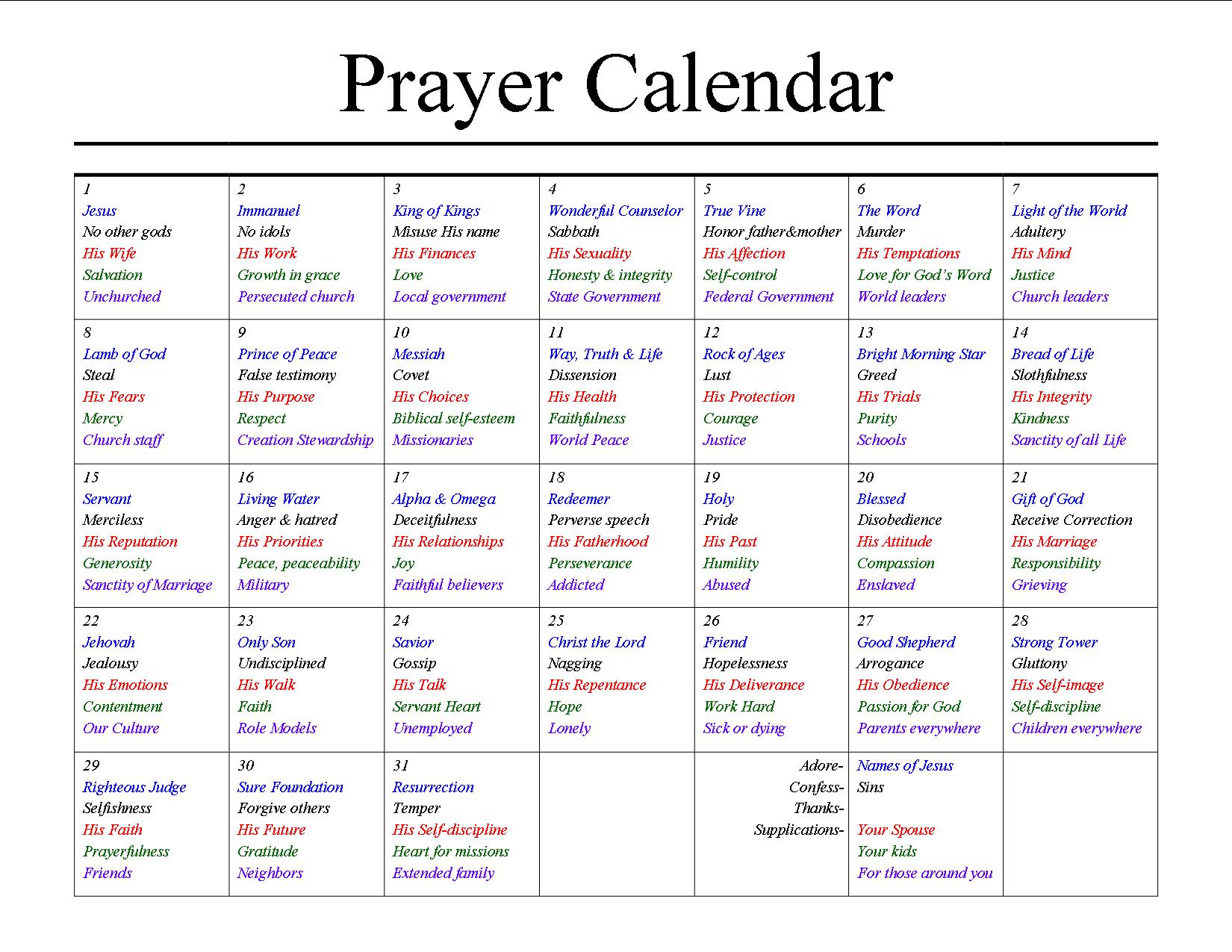 Weekly Prayer Calendar